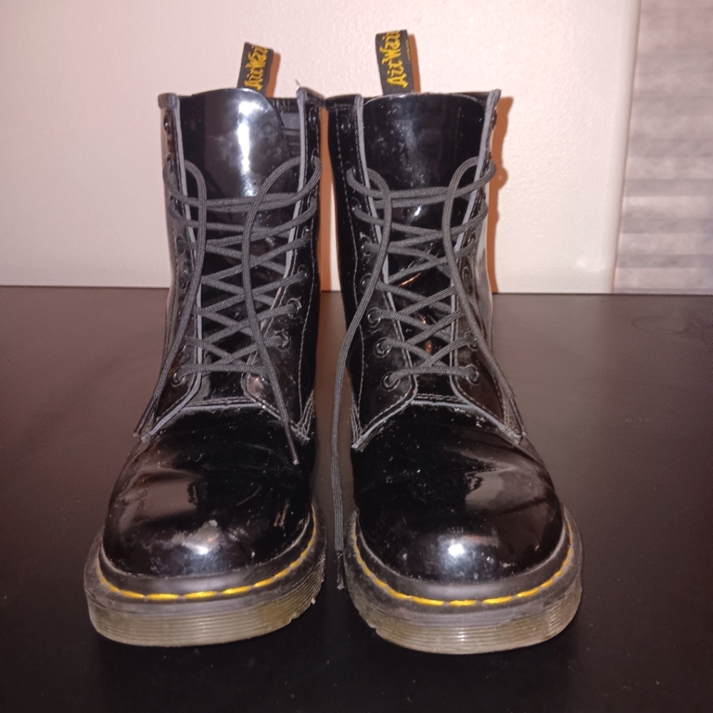 Dr. Martens Women's Leather Combat Boots shiny black